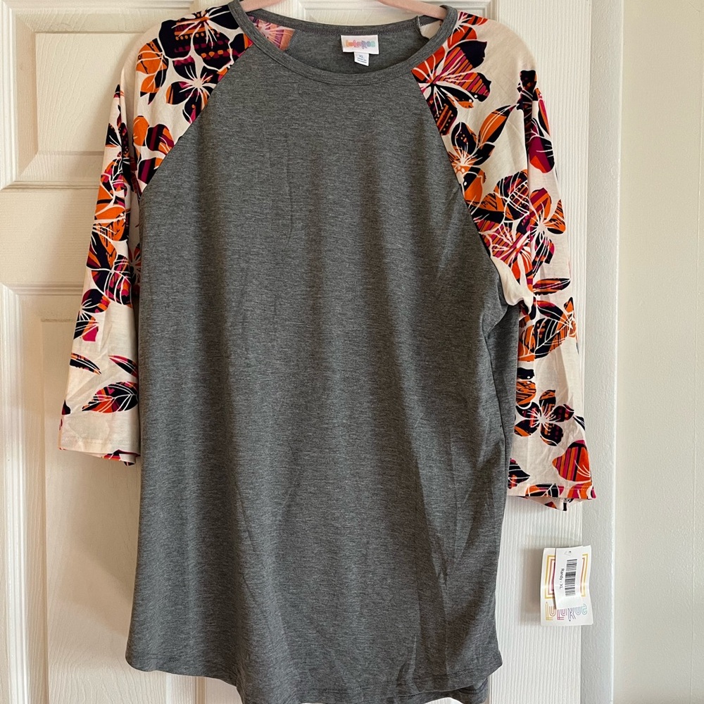 LuLaRoe Randy Gray Tunic with Floral Sleeves
